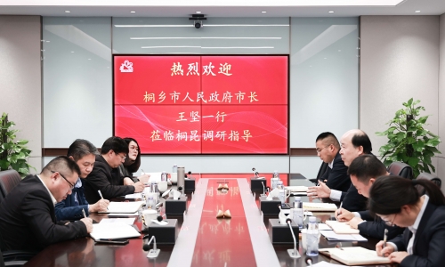 桐乡市委副书记、、、市长王坚一行莅临腾博会官网调研